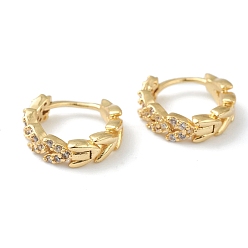 Golden Brass Micro Pave Clear Cubic Zirconia Huggie Hoop Earrings, Ring with Heart, Golden, 12x13x3.5mm, Pin: 0.6mm
