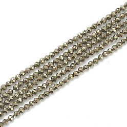 Pyrite Chapelets de perles pyrite naturelles , classe ab, facette, ronde, kaki foncé, 2mm, Trou: 0.5mm