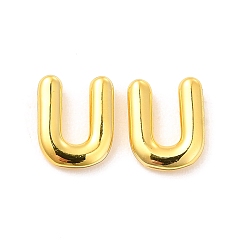 Letter U Brass Hollow Out Initial Letter Stud Earrings for Women, Real 18K Gold Plated, Lead Free & Cadmium Free, Letter.U, 7x6x1.5mm, Pin: 0.8mm