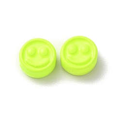Green Yellow Spray Painted Alloy Beads, Flat Round with Smiling Face, Green Yellow, 7.5x4mm, Hole: 2mm