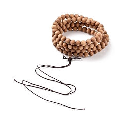 BurlyWood Mala Bead Bracelet, 108 Cypress Round Beaded Stretch Bracelet, Prayer Meditation Jewelry for Men Women, BurlyWood, 26 inch(66cm)