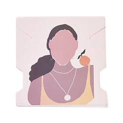 Brun Rosé  Cartes d'affichage de bijoux de papier, cartes de support de collier de boucle d'oreille, carré avec motif femme, brun rosé, 7.4x7.4x0.03 cm, Trou: 1mm