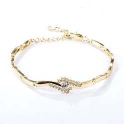 Golden Stainless Steel Anklets, with Cubic Zirconia, Lobster Claw Clasps, Golden, 9 inch(230mm)x9mm