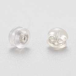 Stainless Steel Color Eco-Friendly Plastic Ear Nuts, Earring Backs, with 304 Stainless Steel Findings, Half Round/Dome, Clear, Stainless Steel Color, 5.5x5.5x3.5mm, Hole: 0.7mm