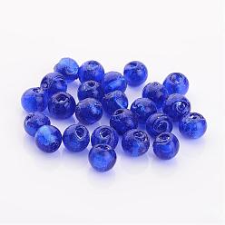 Синий Стеклянные бусины, с фольгой внутри, ручная работа, круглые, синие, 7.5~8.5 мм, отверстие : 1 мм