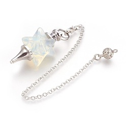Opalite Pendules de radiesthésie en opalite, avec les accessoires en laiton de tonalité de platine, Merkaba Star, 235mm, Trou: 2mm
