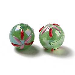 Medium Sea Green Acrylic Beads, AB Color Plated, with Enamel, Round with Firework, Medium Sea Green, 19.5x20mm, Hole: 3mm