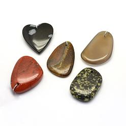 Mixed Stone Natural Mixed Stone Pendants, Mixed Shapes, 30~66x18~52x3~14mm, Hole: 2mm
