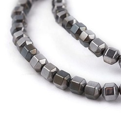 Platinum Plated Electroplated Non-magnetic Synthetic Hematite Beads Strands, Half Plated, Hexagonal Prism, Platinum Plated, 3.5x3.5x4mm, Hole: 0.5mm, about 107pcs/strand, 16.14 inch(41cm)