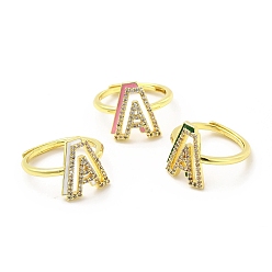 Letter A Mixed Color Enamel Initial Letter Adjustable Ring with Clear Cubic Zirconia, Real 18K Gold Plated Brass Jewelry for Women, Cadmium Free & Lead Free, Letter.A, US Size 5 1/4(16mm), Letter.A: 14x12mm