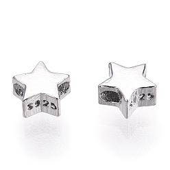Real Platinum Plated Rhodium Plated 925 Sterling Silver Beads, Star, Nickel Free, with S925 Stamp, Real Platinum Plated, 4x4.2x2.2mm, Hole: 0.8mm