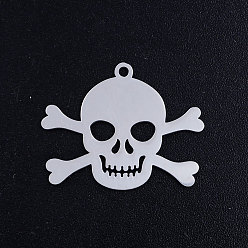 Stainless Steel Color 201 Stainless Steel Pendants, Pirate Style Skull, Stainless Steel Color, 19.5x24.5x1mm, Hole: 1.5mm