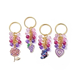 Blue Violet 4Pcs Grape/Flower/Heart/Butterfly Alloy Enamel Pendant Keychain, with Acrylic Beads, for Car Bag Pendant Decoration Key Chain, Blue Violet, 8.5cm