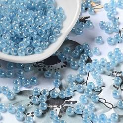 Bleu Ciel Perles de rocaille en verre, Ceylan, trou rond, ronde, bleu ciel, 4x3mm, Trou: 1.5mm, 7500 pcs / livre