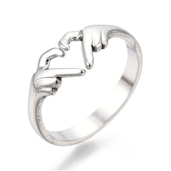 Нержавеющая Сталь Цвет 304 кольца-сердечки для рук из нержавеющей стали, открытые кольца для женщин и девочек, цвет нержавеющей стали, размер США 6 (16.7 мм)