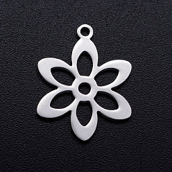 Stainless Steel Color 201 Stainless Steel Pendants, Flower, Stainless Steel Color, 17.5x14x1mm, Hole: 1.2mm