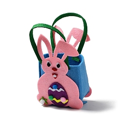 Pink Мешочек для конфет с пасхальным кроликом из нетканого материала, с ручками, подарочная сумка для вечеринок для детей мальчиков и девочек, розовые, 19.5x12x6.3 см