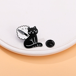 Black Cat with Knife Badges, Alloy Enamel Pins, Cute Cartoon Animal Brooch, Clothes Decorations Bag Accessories, Black, 30x30mm