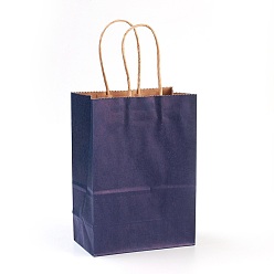 Bleu Nuit Sacs en papier kraft de couleur pure, avec poignées, sacs-cadeaux, sacs à provisions, rectangle, bleu minuit, 21x15x8 cm