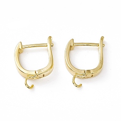 Real 24K Gold Plated Brass Hoop Earring Findings with Latch Back Closure, with Horizontal Loops, Cadmium Free & Lead Free, Long-Lasting Plated, Real 24K Gold Plated, 16.5x12x2.5mm, Hole: 2mm, Pin: 0.9mm