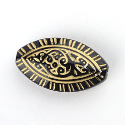Noir Perles acryliques cheval de placage de l'oeil, métal doré enlaça, noir, 19x11x5.5mm, trou: 1.5 mm, environ 900 pcs / 500 g