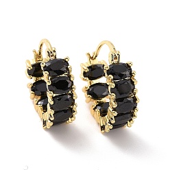 Noir Créoles ovales en zircone cubique, bijoux en laiton plaqué or véritable 18k pour femmes, noir, 20.5x6.5x18mm, pin: 0.6x0.7~1.3 mm