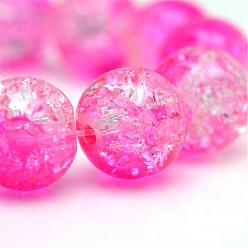Rosa Caliente Hornear pintado hebras de perlas de vidrio craquelado, rondo, color de rosa caliente, 4 mm, agujero: 1.1~1.3 mm, sobre 200 unidades / cadena, 31.4 pulgada