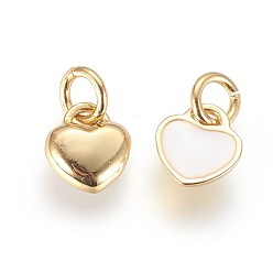 Золотой Эмаль латунные брелоки, сердце, белые, золотые, 8x7x2 мм, отверстие : 3 мм