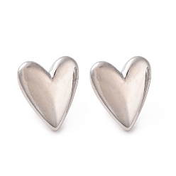 Real Platinum Plated Brass Heart Stud Earrings for Women, Real Platinum Plated, 19.5x17.5mm, Pin: 0.6mm