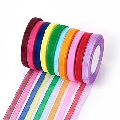 Mixed Color Organza Ribbon, Mixed Color, 3/8 inch(10mm), 50yards/roll(45.72m/roll), 10rolls/group, 500yards/group(457.2m/group)