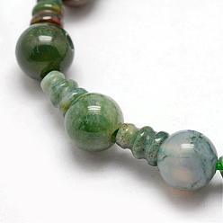 Agate Mousse Mousse naturelle agate 3 trous brins guru de perles, pour la fabrication de bijoux bouddhiste, perles t-percées, 16.5~18mm, Trou: 2~3mm, 2 pièces / kit, 10, affecte / brin, 6.5 pouce
