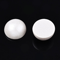 Creamy White Painted Natural Wood Cabochons, Pearlized, Half Round, Creamy White, 12x6mm