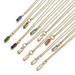 Mixed Color Rectangle Cubic Zirconia Pendant Necklaces, Ion Plating(IP) 304 Stainless Steel Cable Chain Necklace for Women, Golden, Mixed Color, 17.52 inch(44.5cm)
