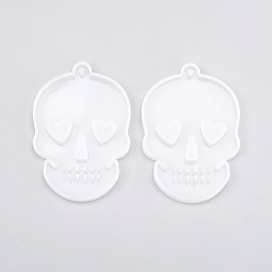 White DIY Silicone Hangtag Molds, Resin Casting Molds, for UV Resin, Epoxy Resin Pendant Jewelry Making, Skull, White, 80x55x8mm, Hole: 3mm