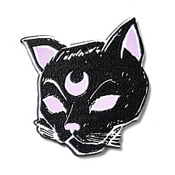 Black Halloween Acrylic Pendants, for DIY Earring Findings, Cat, Black, 42x36x2mm, Hole: 1.8mm
