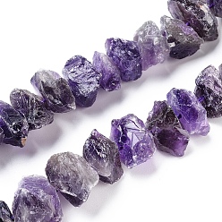 Amethyst Natural Amethyst Beads Strands, Rough Raw Stone, Nuggets, 13~21x5~13mm, Hole: 1.2mm, about 23~24pcs/strand, 7.87 inch~8.26  inch(20~21cm)