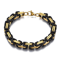 Noir Placage ionique (ip) deux tons 201 bracelet chaîne byzantine en acier inoxydable pour hommes femmes, réel 18 k plaqué or, noir, 8-1/2 pouce (21.5 cm)
