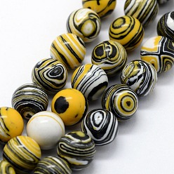 Noir Perles synthétiques malachite brins, teint, ronde, noir, 10mm, Trou: 1mm, Environ 38 pcs/chapelet, 14.96 pouce (38 cm)