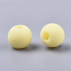Champagne Yellow Frosted Acrylic Beads, Round, Champagne Yellow, 6x5.5mm, Hole: 1.8mm, about 4430pcs/500g