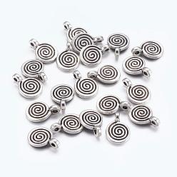 Antique Silver Tibetan Style Alloy Charms, Flat Round with Swirl, Cadmium Free & Nickel Free & Lead Free, Antique Silver, 11.8x8x1.5mm, Hole: 1mm