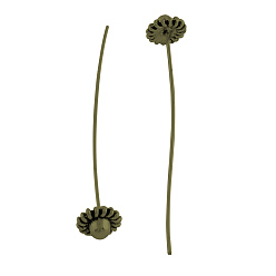 Antique Bronze Brass Fancy Pins, with Alloy Findings, Cadmium Free & Nickel Free & Lead Free, Antique Bronze, 53~55x0.7mm, Head: 8mm