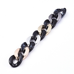 Noir Imitation de pierres précieuses chaînes de bordure en acrylique à la main, avec anneau de liaison en plastique ccb, noir, lien: 29x21x6 mm, environ 39.37 pouces (1 m)/brin