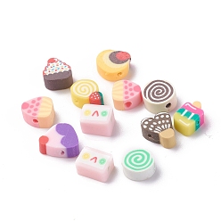 Mixed Color Handmade Polymer Clay Beads, Sweet Food Shape, Mixed Color, 8~12x8~10x5mm, Hole: 1.6mm