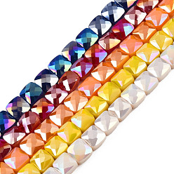 Mixed Color Electroplate Opaque Solid Color Glass Beads Strands, AB Color Plated, Faceted, Square, Mixed Color, 6x6x4.5mm, Hole: 1.2mm, about 95~98Pcs/strand, 24.41 inch(62cm)