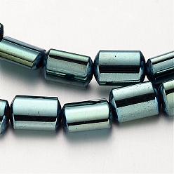 Green Plated Electroplate Non-magnetic Synthetic Hematite Bead Strands, Rectangle, Green Plated, 6x4x3mm, Hole: 1mm, about 67pcs/strand, 15.7 inch