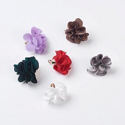 Mixed Color Cloth Pendant Decorations, with Acrylic Findings, Flower, Mixed Color, 25~30x28~35mm, Hole: 2mm