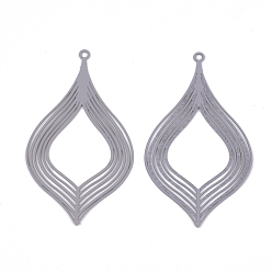 Light Grey 430 Stainless Steel Filigree Pendants, Spray Painted, Etched Metal Embellishments, Leaf, Light Grey, 39x22x0.5mm, Hole: 1.2mm