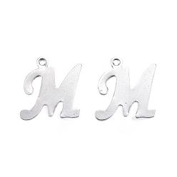Stainless Steel Color 304 Stainless Steel Letter Charms, Letter.M, Stainless Steel Color, 14x13x0.8mm, Hole: 1mm
