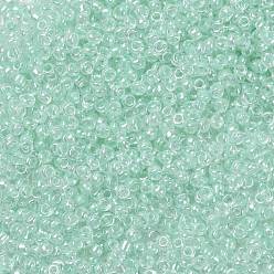 Cian Claro 6/0 perlas de cristal de la semilla, transparente interior colores lustre, agujero redondo, rondo, cian claro, 6/0, 4~5x2.5~4.5 mm, agujero: 1.2 mm, sobre 4500 unidades / bolsa