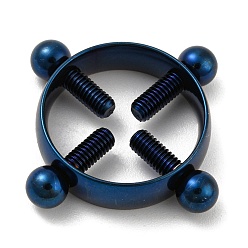 Blue Ion Plating(IP) 304 Stainless Steel Flase Nipple Rings, Flase Nipple Piercing Rings, Blue, 22x22x6mm, Inner Diameter: 17.5mm, Pin: 3mm